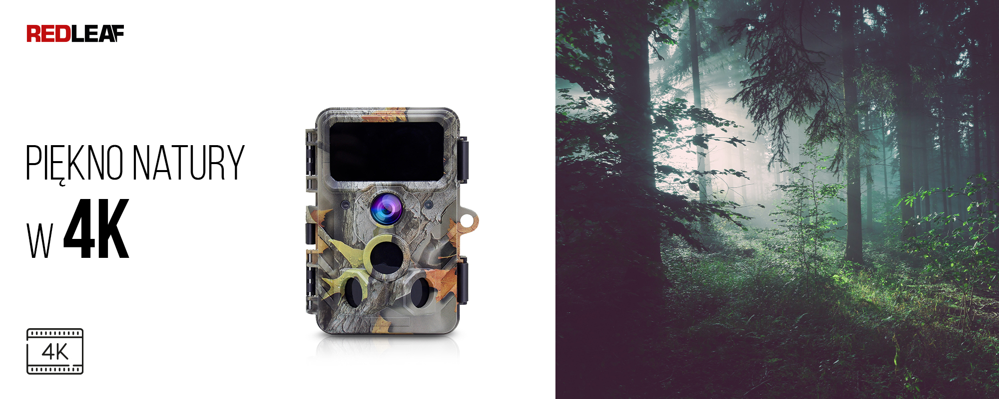 Kamera obserwacyjna Redleaf RD3019 Pro oraz światło przebijające się między drzewami